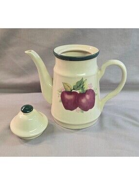 Vintage Four Star Stoneware Apple Teapot 8" Ceramic Farmhouse Coffee Server